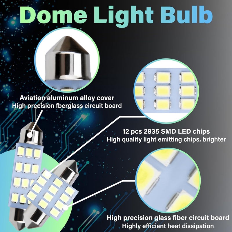 ecocstm 24 PCS Interior Led Dome Lights for Cars, 194 T10 DE3175 578 31mm 42mm Luces Led Para Carro, Accesorios Para Carro for Car Map License Plate Door Side Marker Cornering Trunk Light (Ice Blue) - Image 5